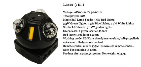 Nowy wysokiej jakości magiczny piłka 3 w 1 światło laserowe China Manufacturers